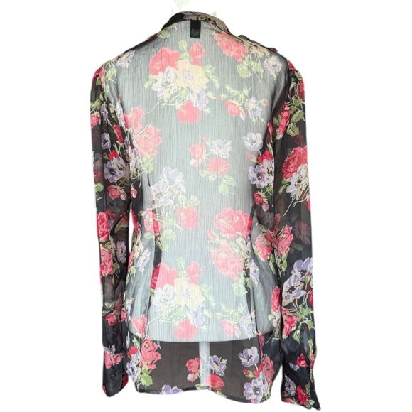 Lauren Ralph Lauren Black Floral Button Front Sheer Blouse Sz M - Picture 5 of 6
